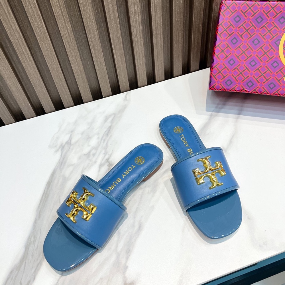 Tory Burch Eleanor Blue Slides, Suitable for Summer Outdoor Wear - Picture 6 of 8